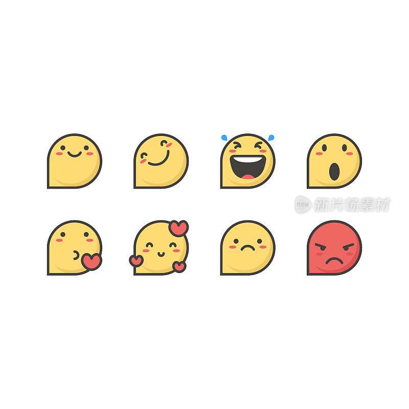 Emoticons in speech bubbles flat color and line art